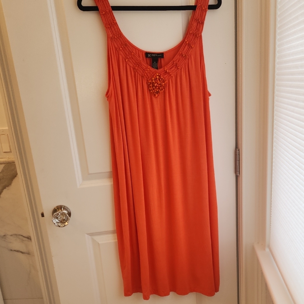 Orange Sleeveless Dress with Beaded Neckline